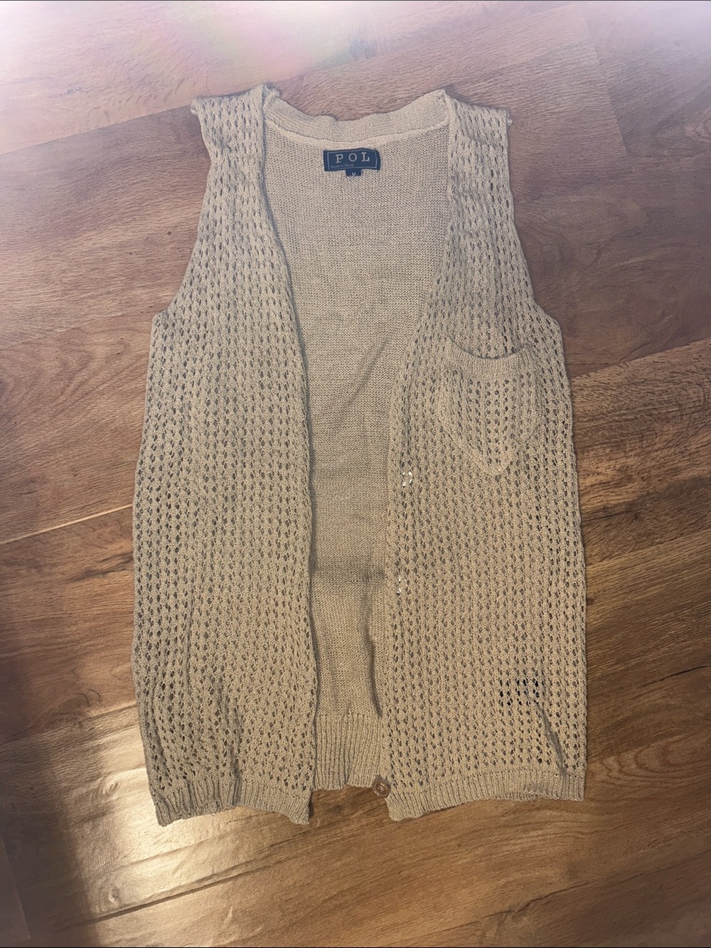 POL Cream Open-Weave Sleeveless Cardigan Vest